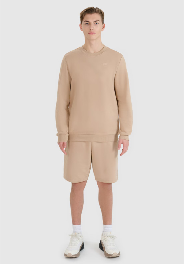 Bluza Dresowa Męska 4F Bez Kaptura Beżowa 4FWSS25TSWSM1622