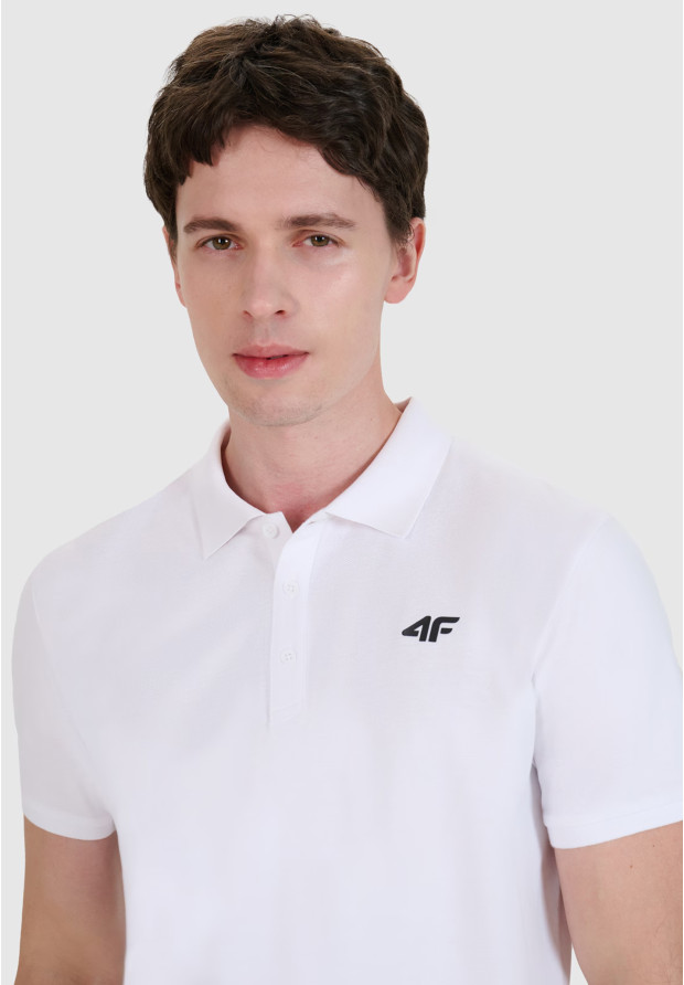 Koszulka Męska 4F Polo Z Kołnierzykiem Regular Biała 4FWMM00TPTSM366
