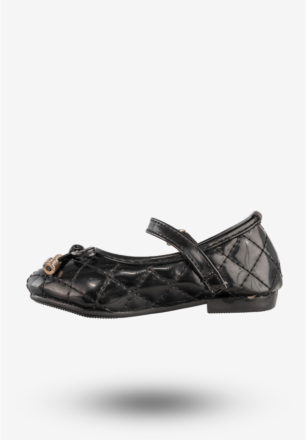 Baleriny Dziecięce Ekoskóra Eleganckie Buty Na Rzep Czarne JiLi F-76-2