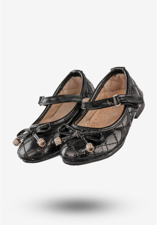 Baleriny Dziecięce Ekoskóra Eleganckie Buty Na Rzep Czarne JiLi F-76-2