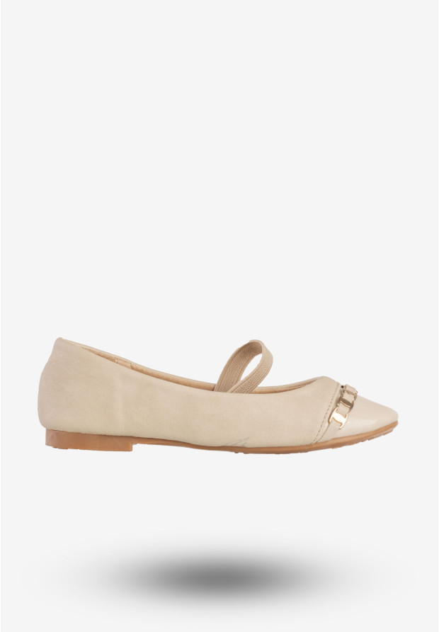 Baleriny Dziecięce Ekoskóra Buty Eleganckie Półbuty Beżowe Qinba BL-10