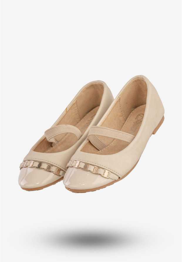 Baleriny Dziecięce Ekoskóra Buty Eleganckie Półbuty Beżowe Qinba BL-10