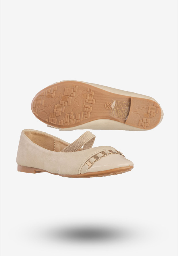 Baleriny Dziecięce Ekoskóra Buty Eleganckie Półbuty Beżowe Qinba BL-10