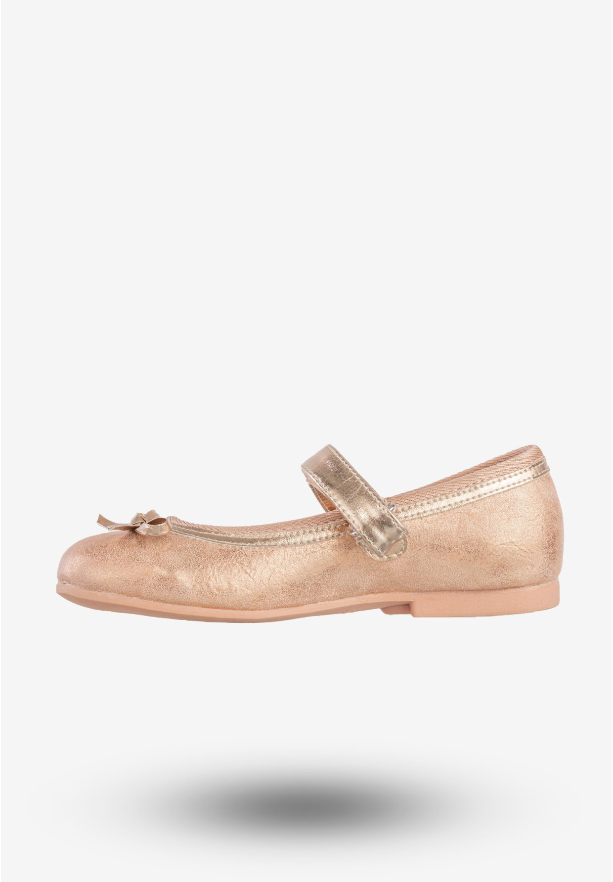 Baleriny Dziecięce Na Rzepy Buty Eleganckie Z Kokardką Różowe Złoto American Club GC03/20