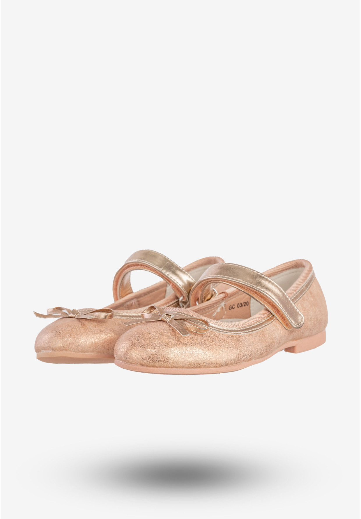Baleriny Dziecięce Na Rzepy Buty Eleganckie Z Kokardką Różowe Złoto American Club GC03/20
