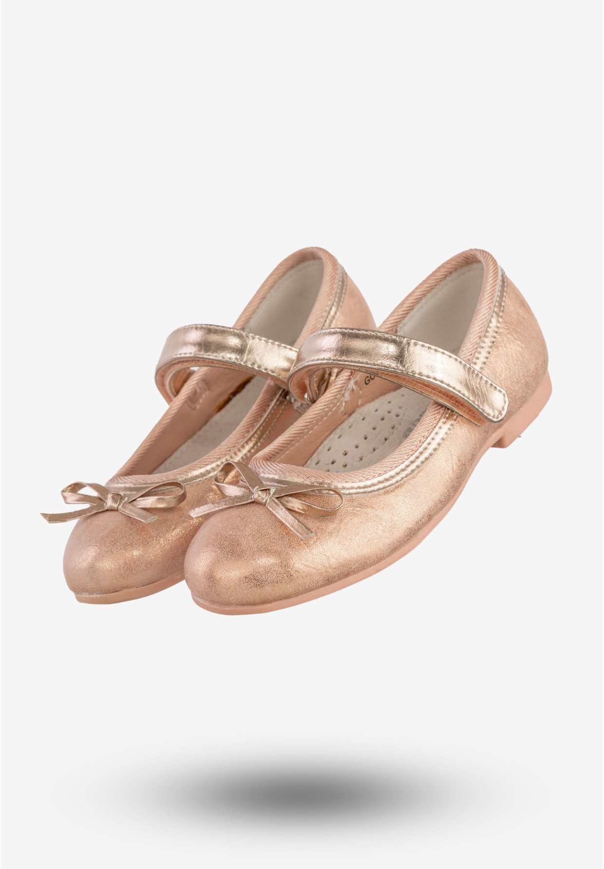 Baleriny Dziecięce Na Rzepy Buty Eleganckie Z Kokardką Różowe Złoto American Club GC03/20