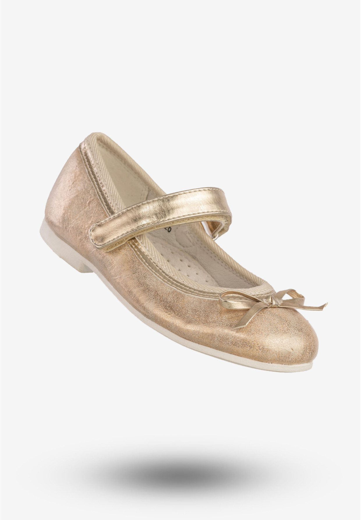 Baleriny Dziecięce Na Rzepy Buty Eleganckie Z Kokardką Złote American Club GC03/20