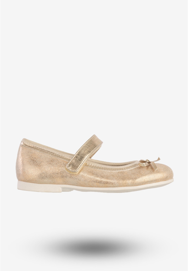 Baleriny Dziecięce Na Rzepy Buty Eleganckie Z Kokardką Złote American Club GC03/20