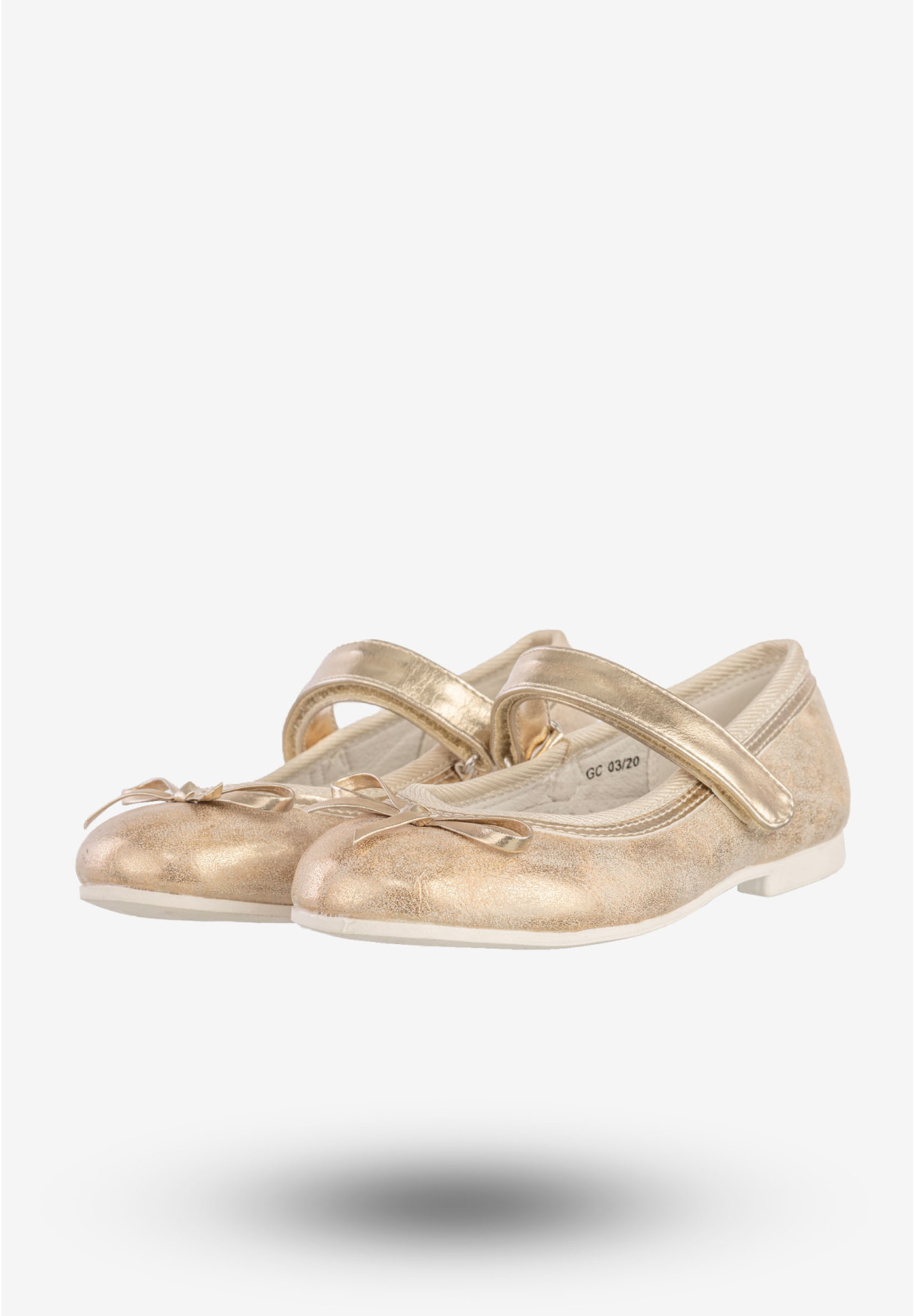 Baleriny Dziecięce Na Rzepy Buty Eleganckie Z Kokardką Złote American Club GC03/20