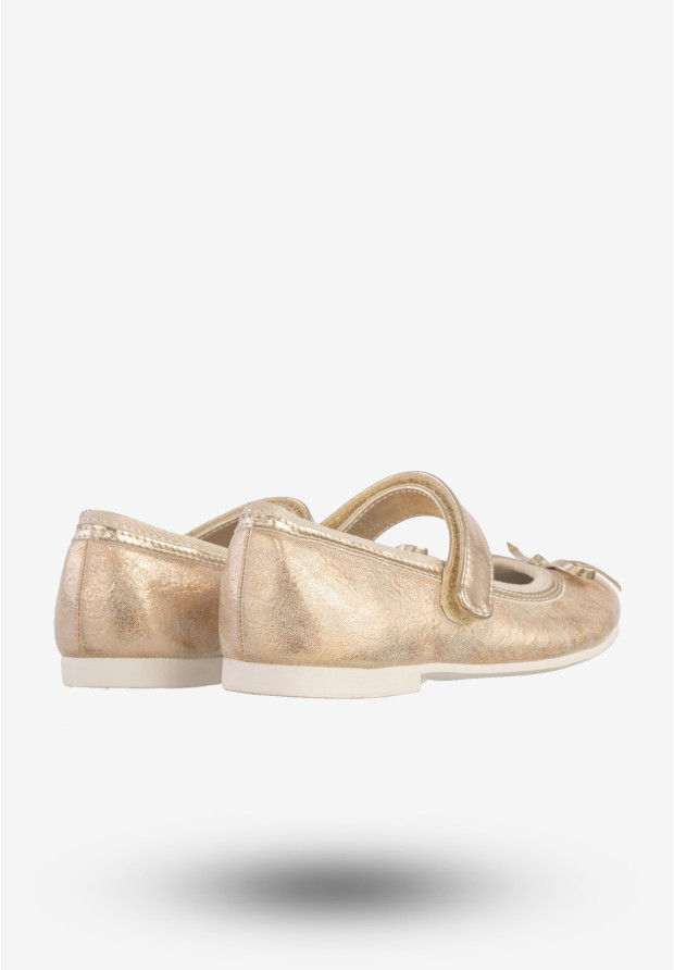 Baleriny Dziecięce Na Rzepy Buty Eleganckie Z Kokardką Złote American Club GC03/20