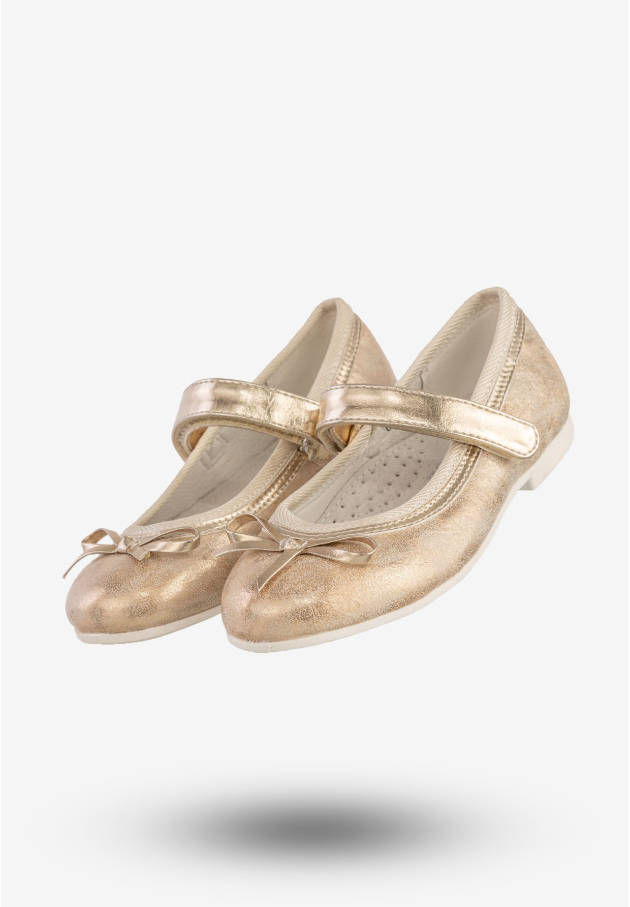 Baleriny Dziecięce Na Rzepy Buty Eleganckie Z Kokardką Złote American Club GC03/20