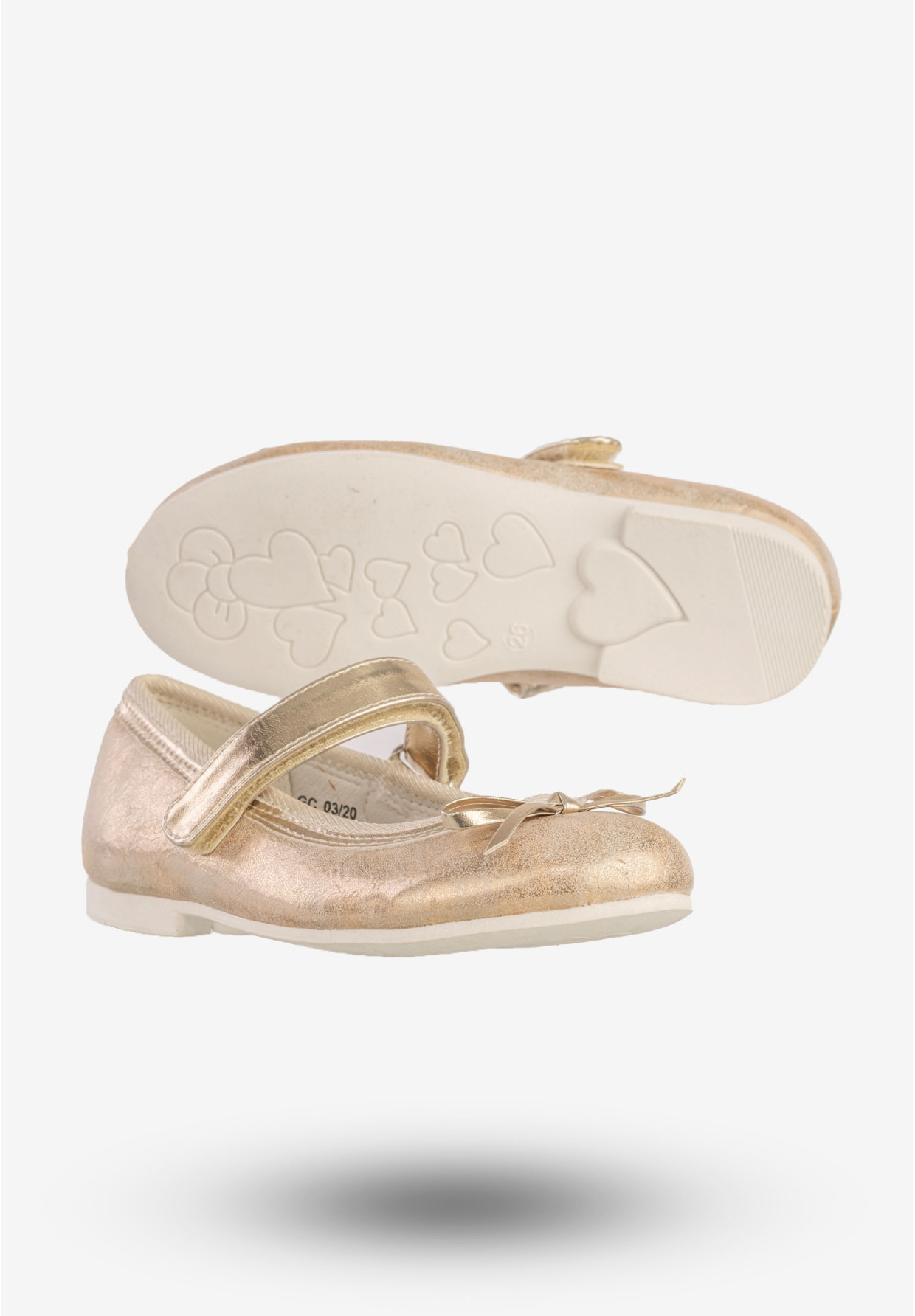 Baleriny Dziecięce Na Rzepy Buty Eleganckie Z Kokardką Złote American Club GC03/20