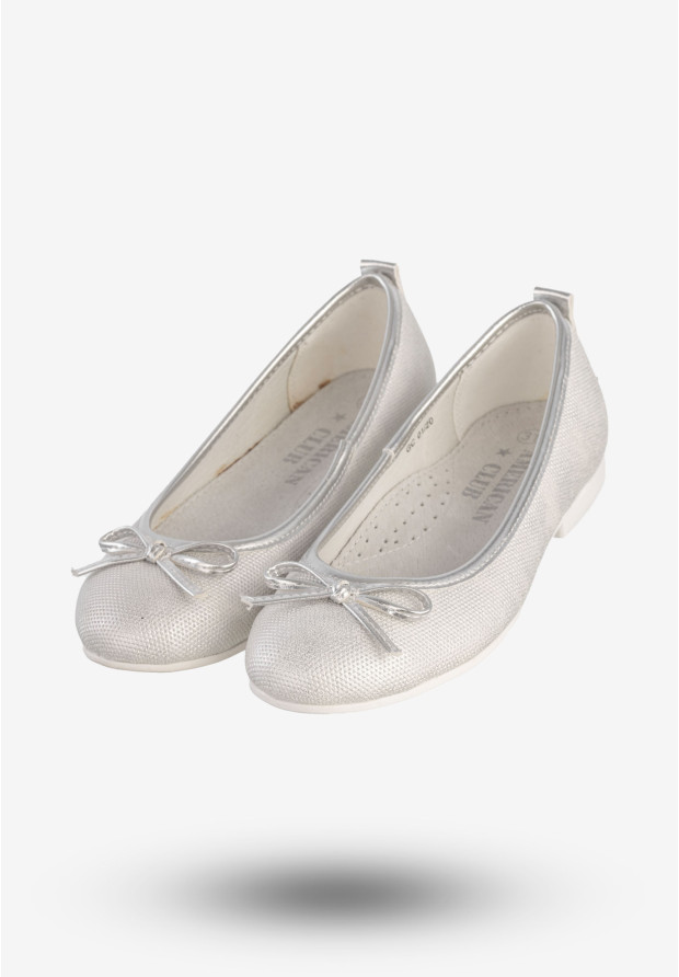 Baleriny Dziecięce Ekoskóra Wsuwane Buty Eleganckie Srebrne American Club GC01/20