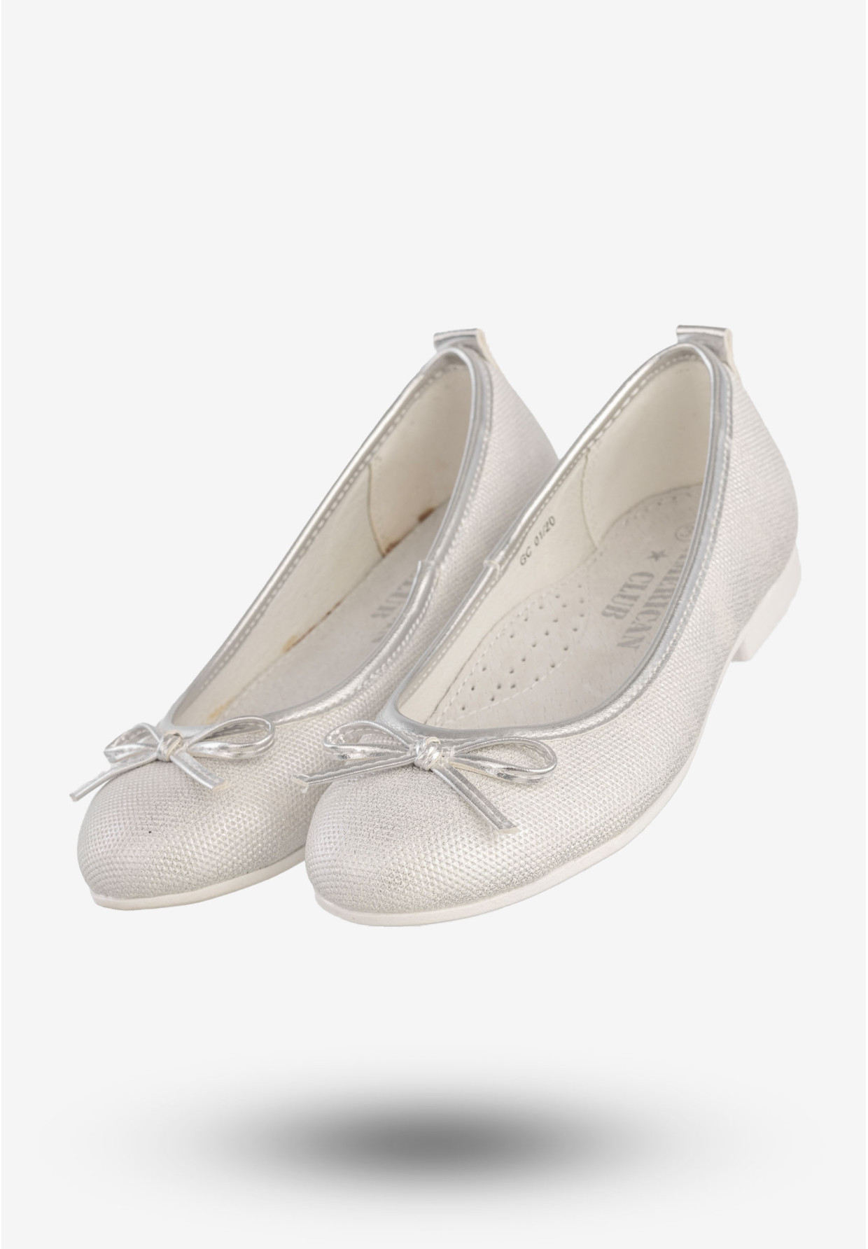 Baleriny Dziecięce Ekoskóra Wsuwane Buty Eleganckie Srebrne American Club GC01/20
