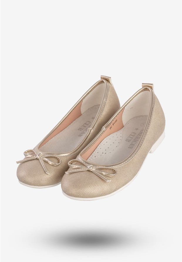 Baleriny Dziecięce Ekoskóra Wsuwane Buty Eleganckie Złote American Club GC01/20