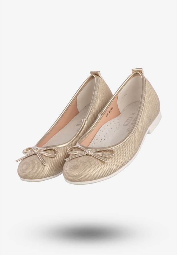 Baleriny Dziecięce Ekoskóra Wsuwane Buty Eleganckie Złote American Club GC01/20