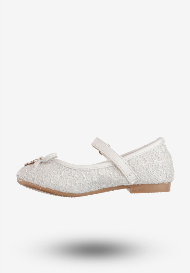 Baleriny Dziecięce Buty Ekoskóra Na Rzepy Eleganckie Białe Jili F-71-2
