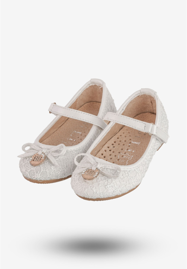 Baleriny Dziecięce Buty Ekoskóra Na Rzepy Eleganckie Białe Jili F-71-2