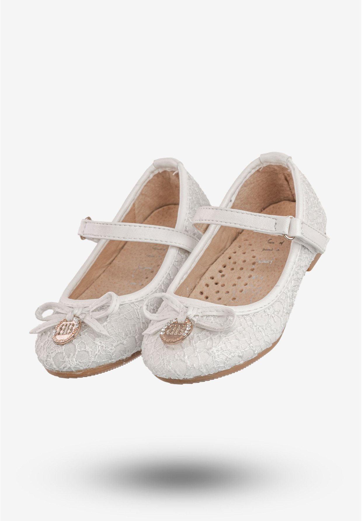Baleriny Dziecięce Buty Ekoskóra Na Rzepy Eleganckie Białe Jili F-71-2