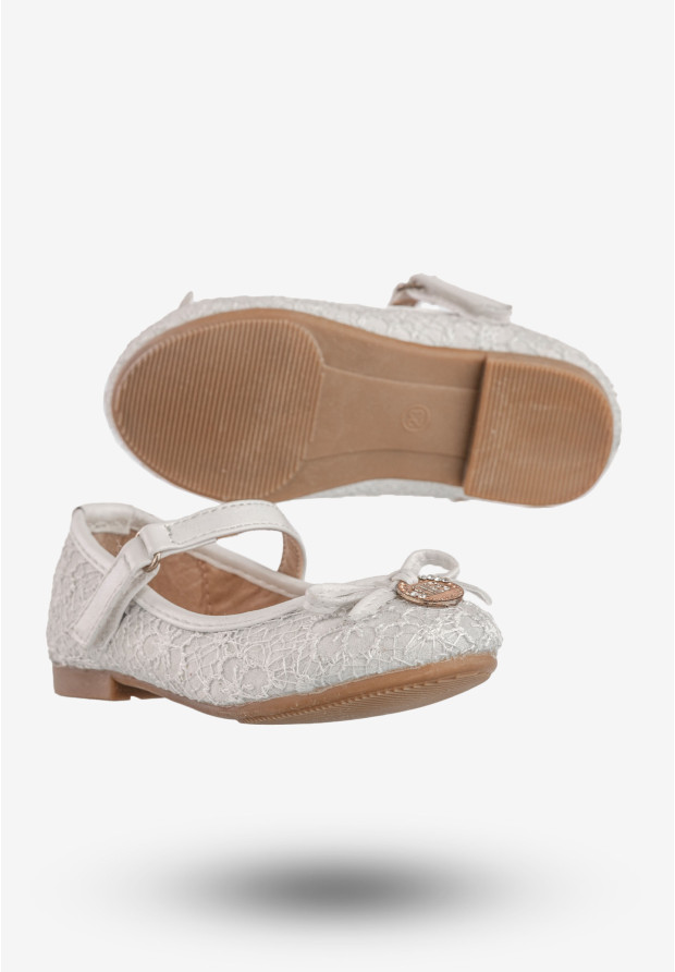 Baleriny Dziecięce Buty Ekoskóra Na Rzepy Eleganckie Białe Jili F-71-2