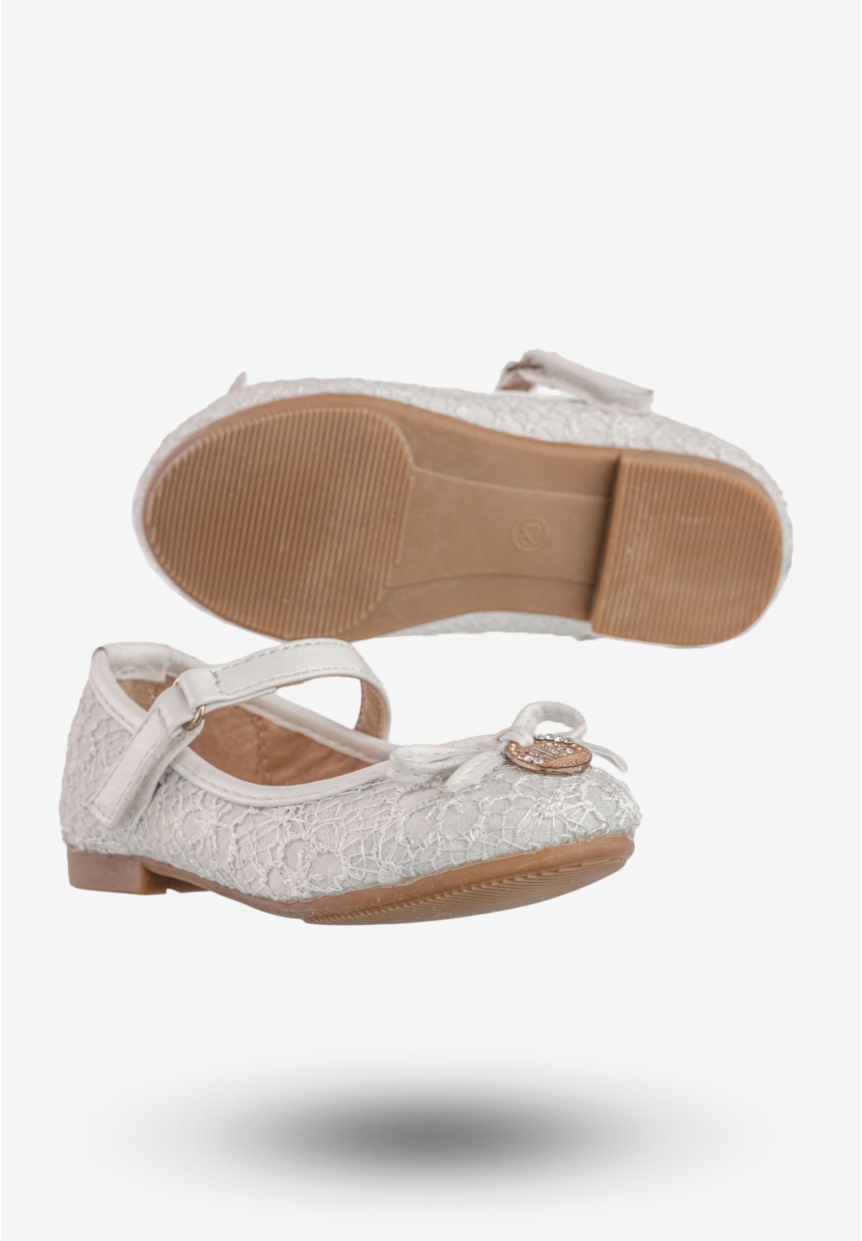 Baleriny Dziecięce Buty Ekoskóra Na Rzepy Eleganckie Białe Jili F-71-2