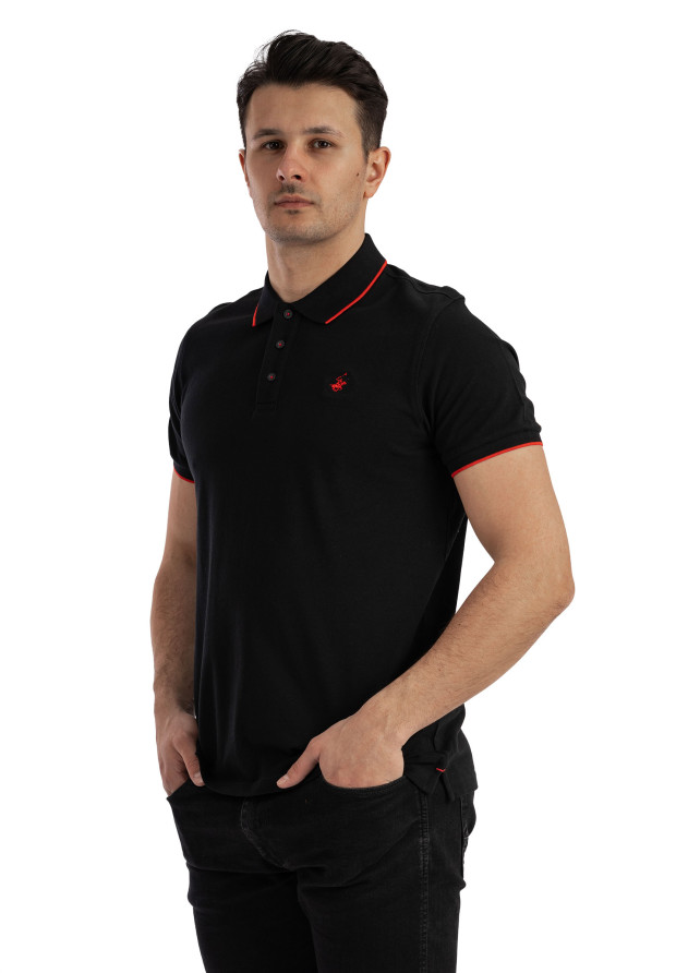 Koszulka męska z kołnierzykiem Beverly Hills Polo Club Czarna