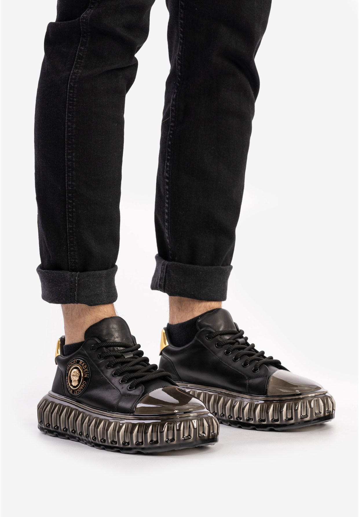 Męskie JOHN DOUBARE Skórzane Czarne Sneakersy CC2881