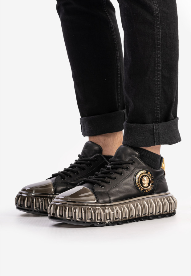 Męskie JOHN DOUBARE Skórzane Czarne Sneakersy CC2881