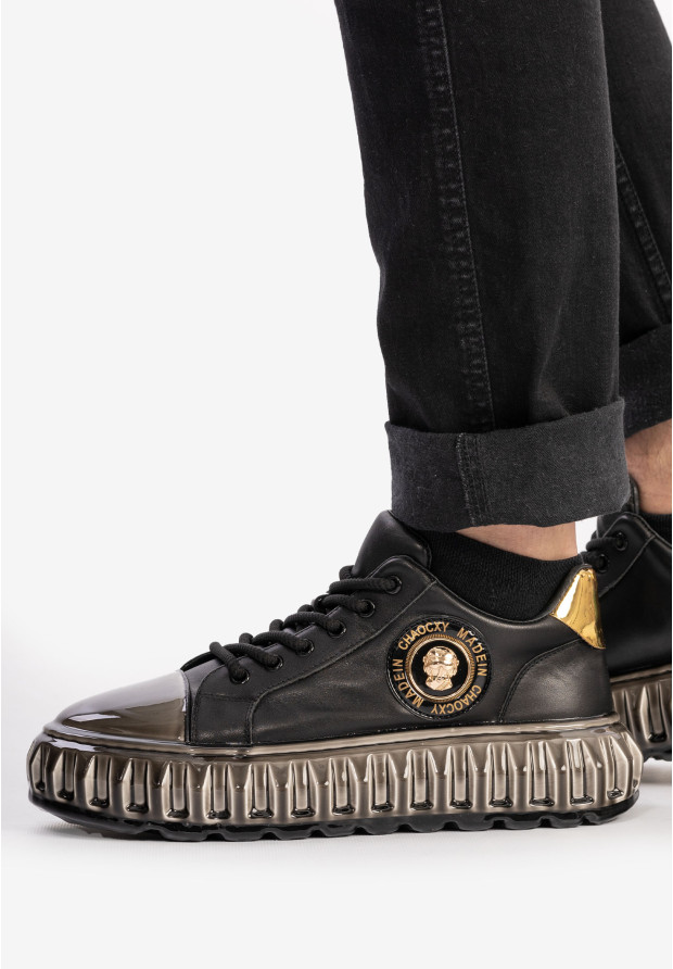 Męskie JOHN DOUBARE Skórzane Czarne Sneakersy CC2881