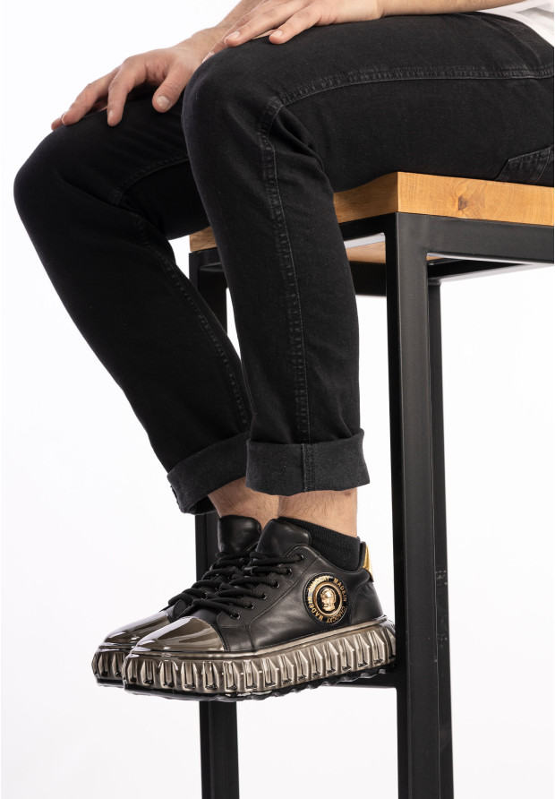 Męskie JOHN DOUBARE Skórzane Czarne Sneakersy CC2881