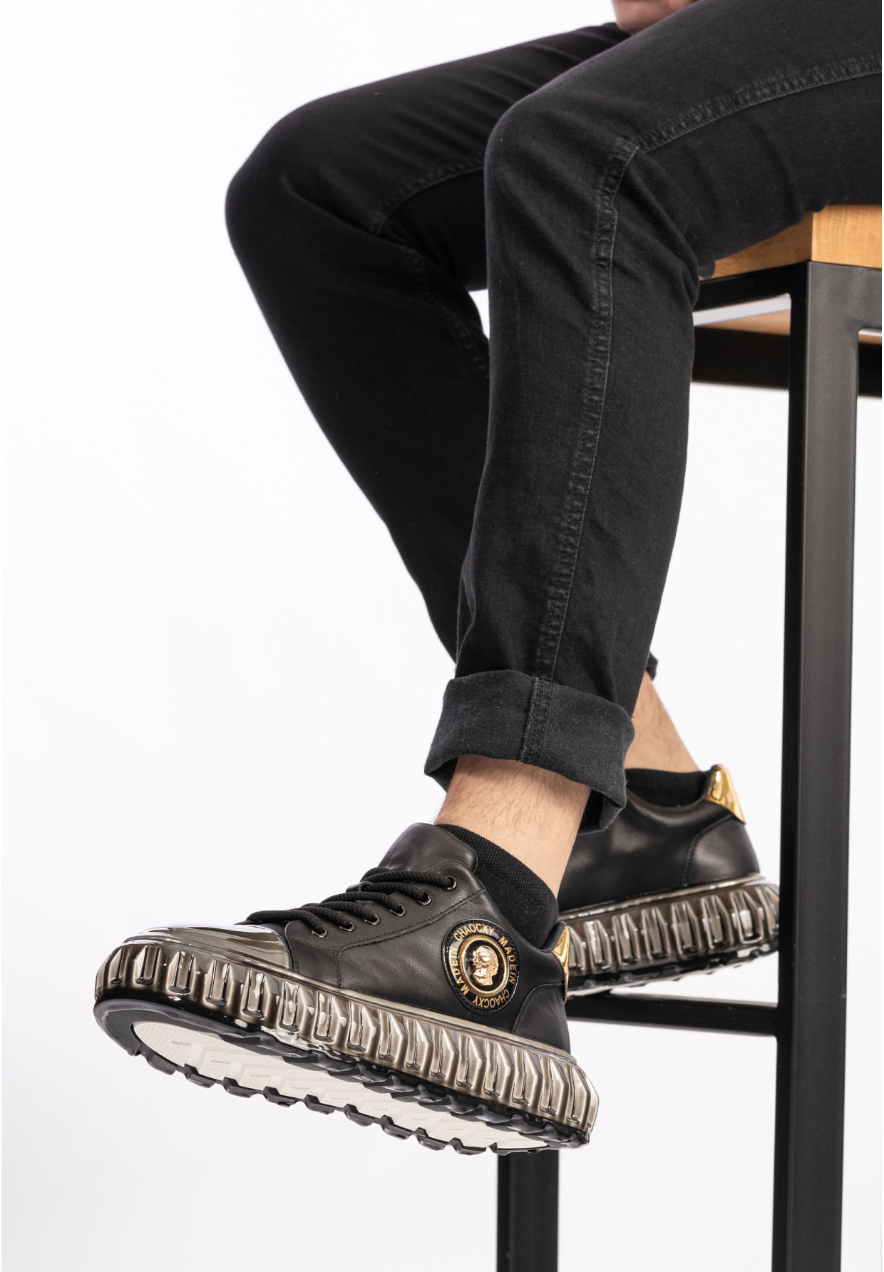 Męskie JOHN DOUBARE Skórzane Czarne Sneakersy CC2881