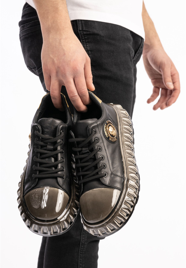 Męskie JOHN DOUBARE Skórzane Czarne Sneakersy CC2881