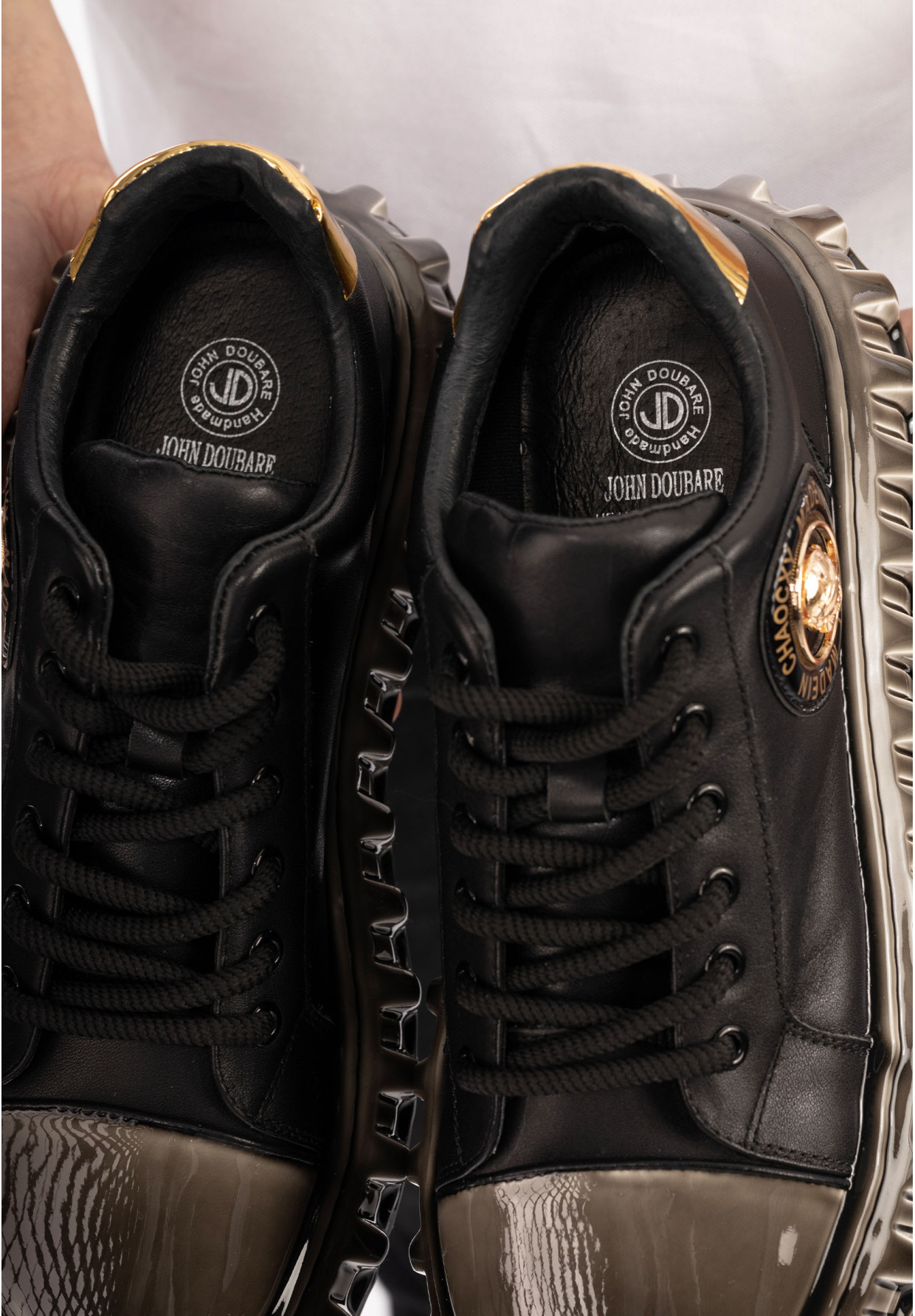 Męskie JOHN DOUBARE Skórzane Czarne Sneakersy CC2881