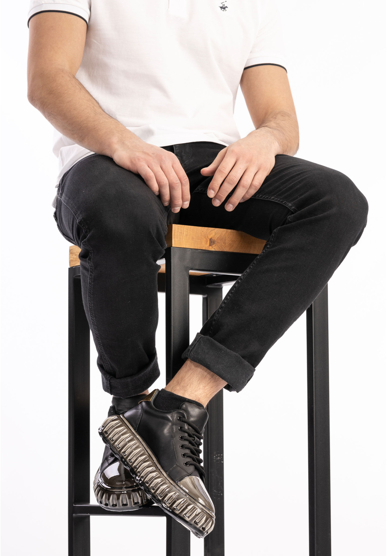 Męskie JOHN DOUBARE Skórzane Czarne Sneakersy CC2881