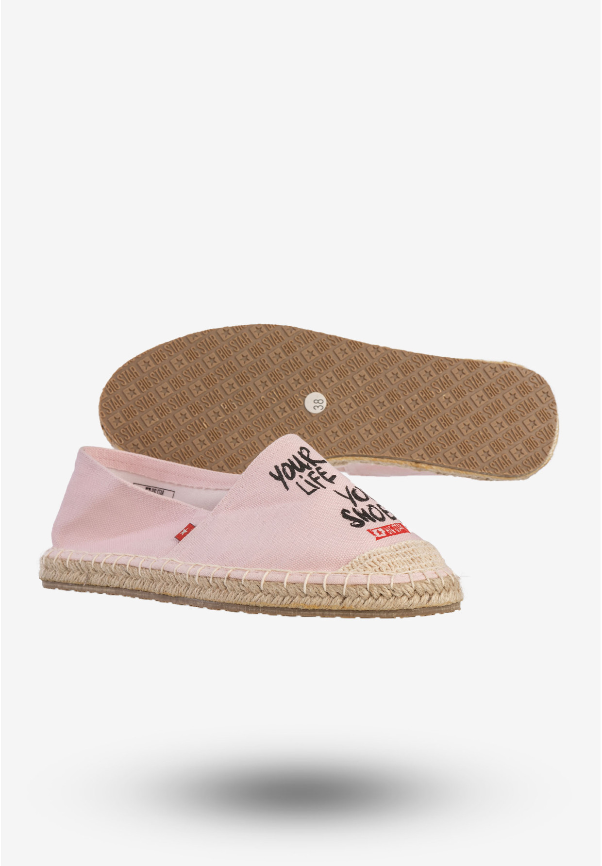 Espadryle Damskie BIG STAR Buty Wsuwane Z Napisem Różowe DD274A184