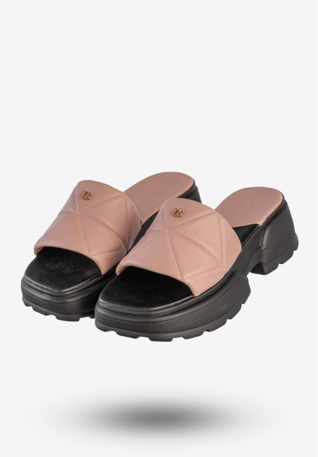 Klapki Na Platformie Damskie Skórzane Buty Eleganckie Różowe Ulmani