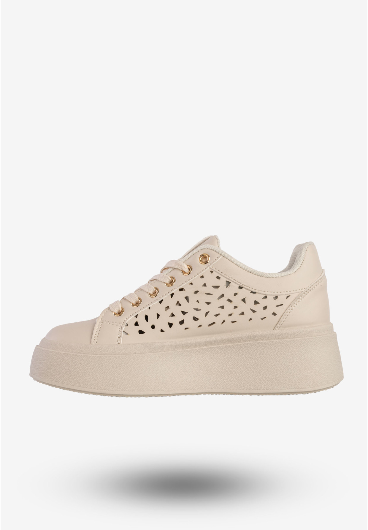 Sneakersy Damskie Ekoskóra Buty Na Platformie Beżowe MSMG LH201-8