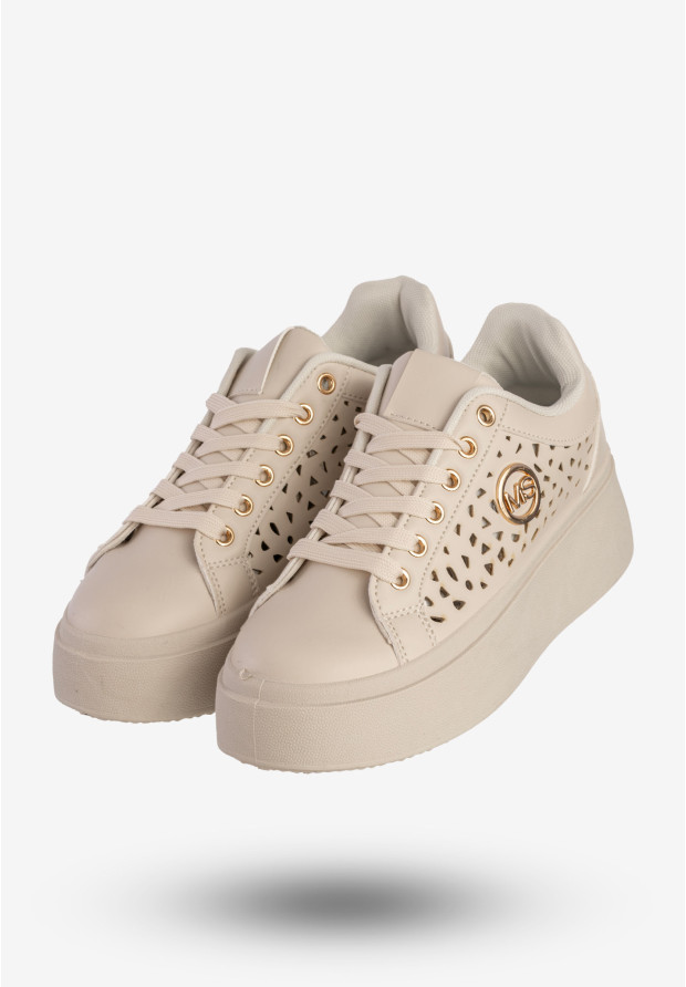 Sneakersy Damskie Ekoskóra Buty Na Platformie Beżowe MSMG LH201-8