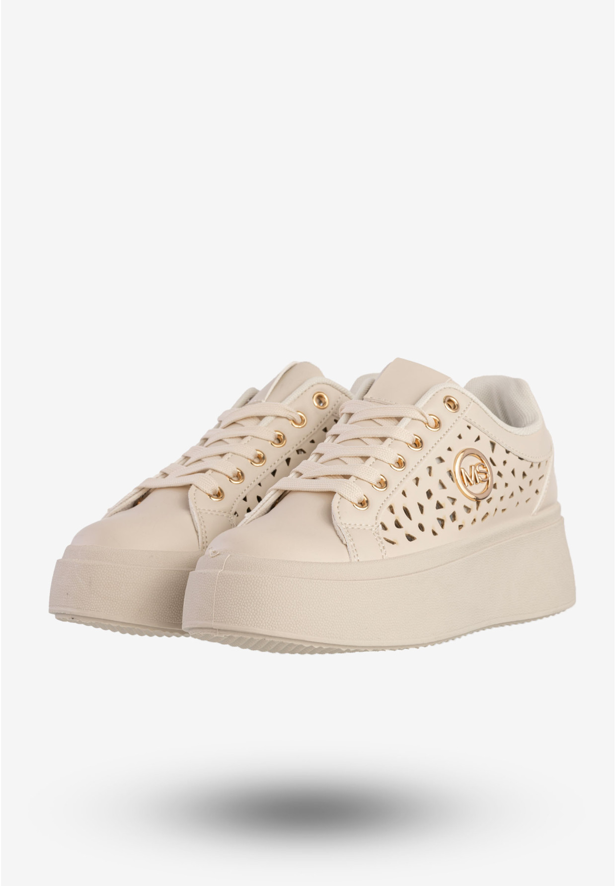 Sneakersy Damskie Ekoskóra Buty Na Platformie Beżowe MSMG LH201-8