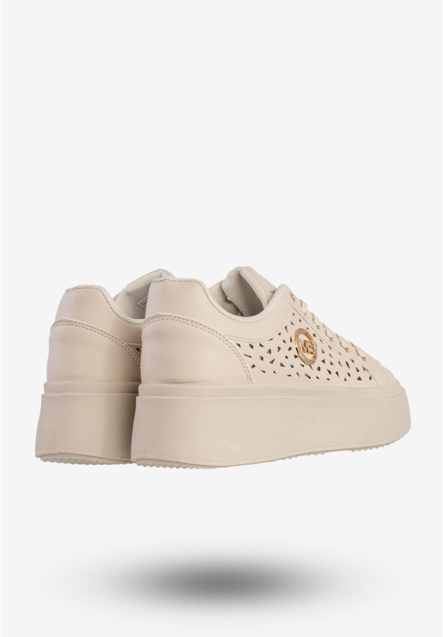 Sneakersy Damskie Ekoskóra Buty Na Platformie Beżowe MSMG LH201-8