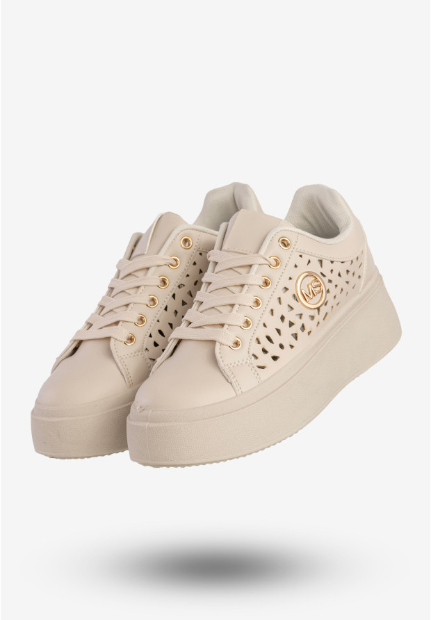 Sneakersy Damskie Ekoskóra Buty Na Platformie Beżowe MSMG LH201-8