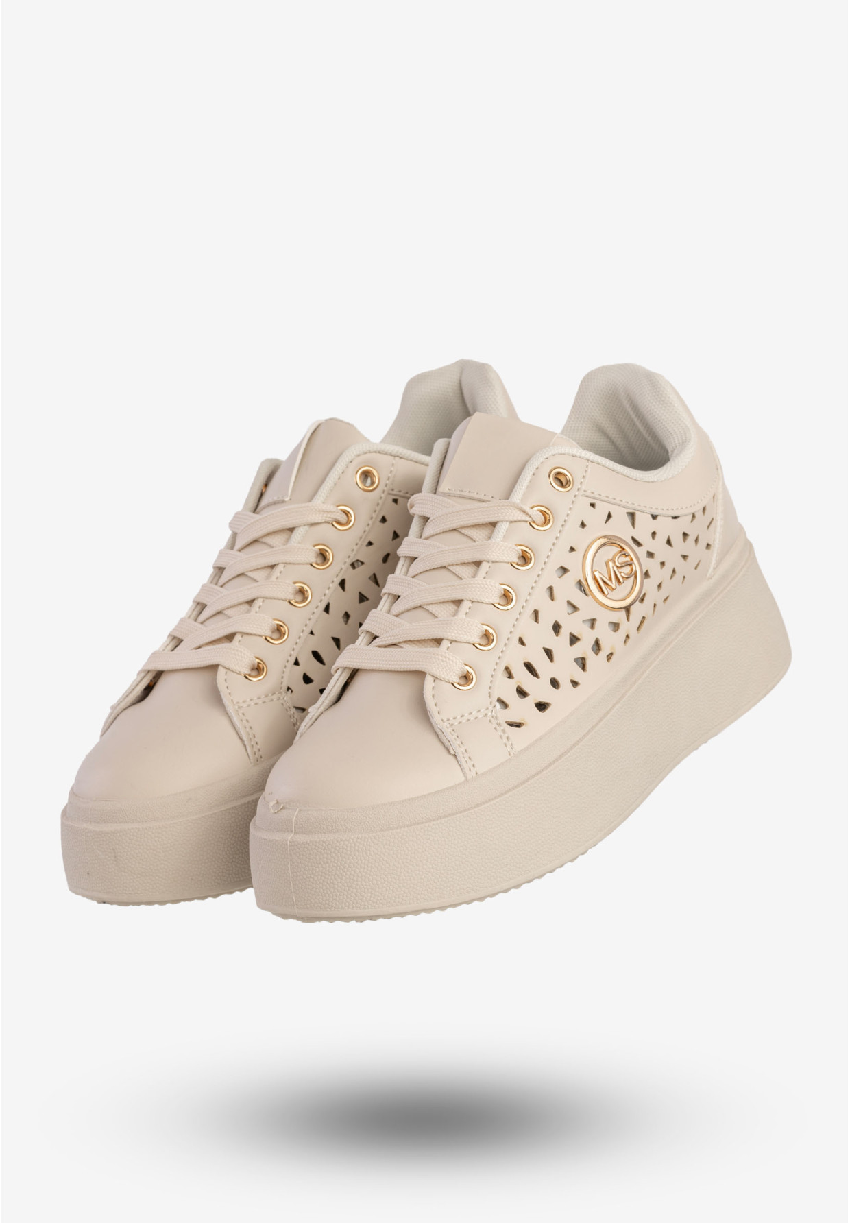 Sneakersy Damskie Ekoskóra Buty Na Platformie Beżowe MSMG LH201-8