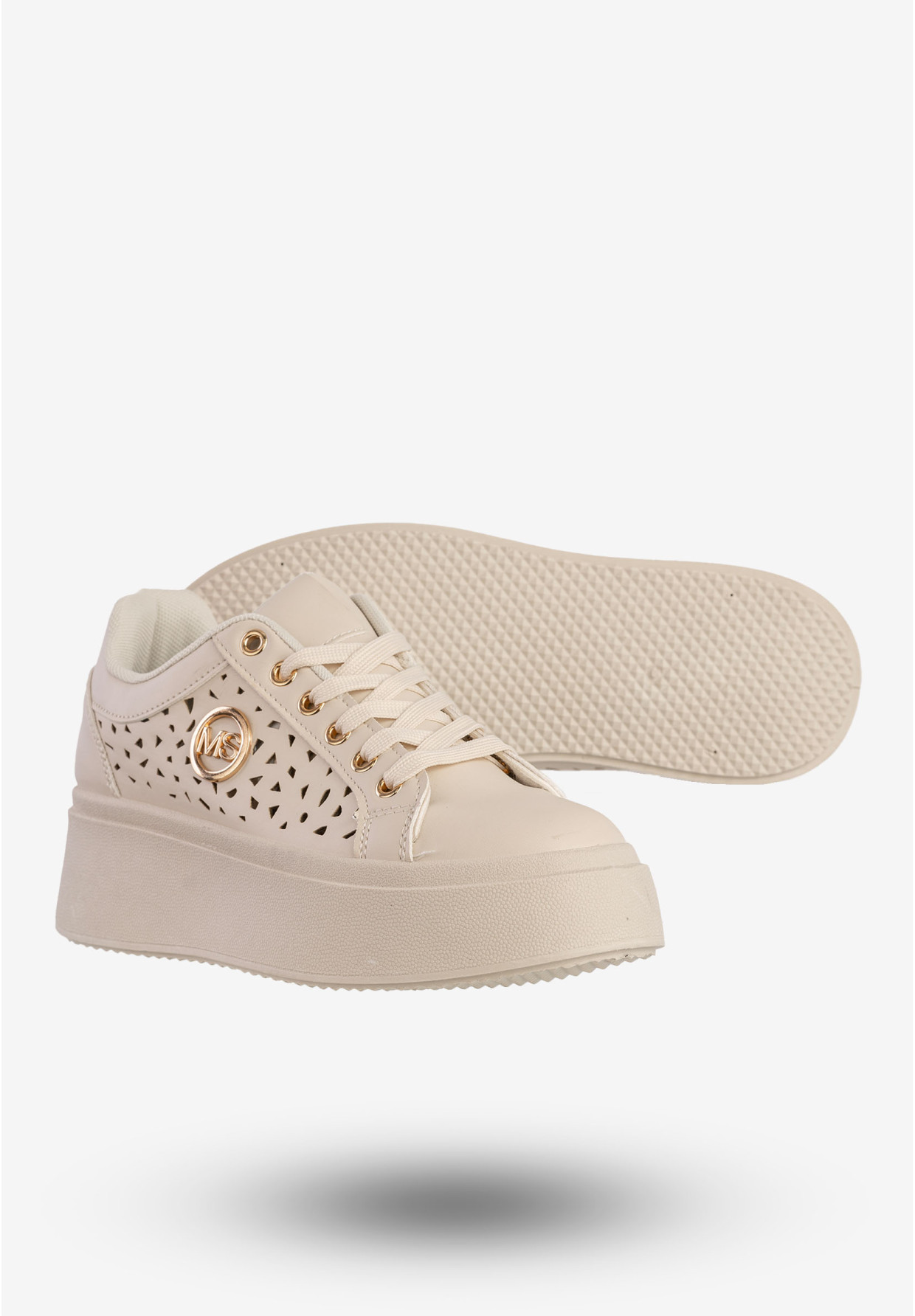 Sneakersy Damskie Ekoskóra Buty Na Platformie Beżowe MSMG LH201-8
