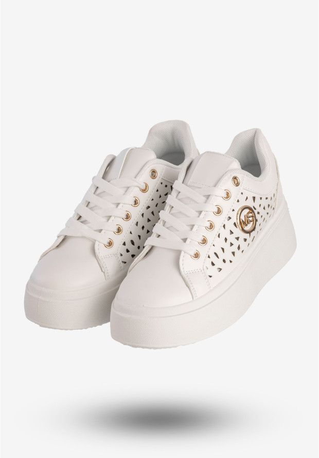 Sneakersy Damskie Ekoskóra Buty Na Platformie Białe MSMG LH201-9