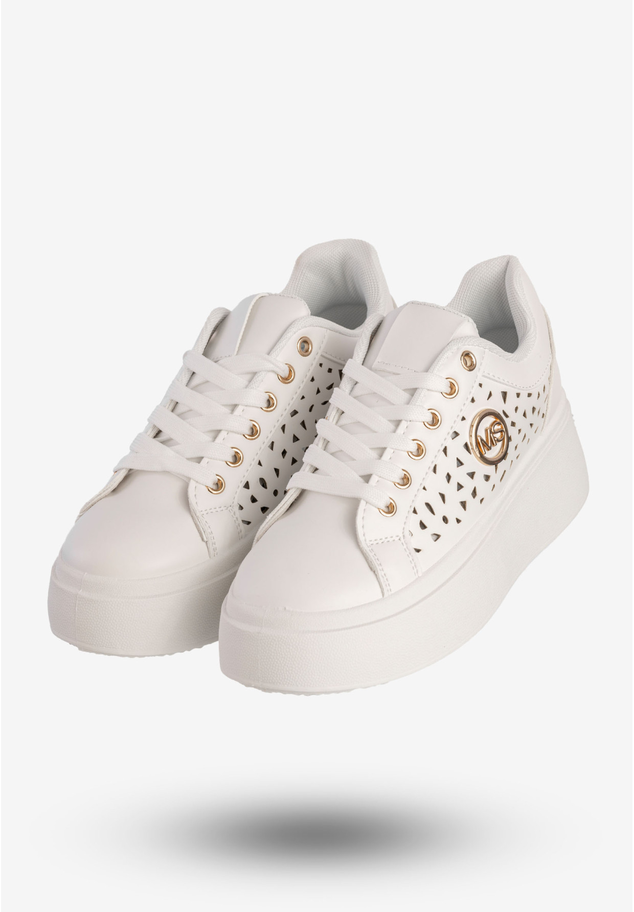 Sneakersy Damskie Ekoskóra Buty Na Platformie Białe MSMG LH201-9