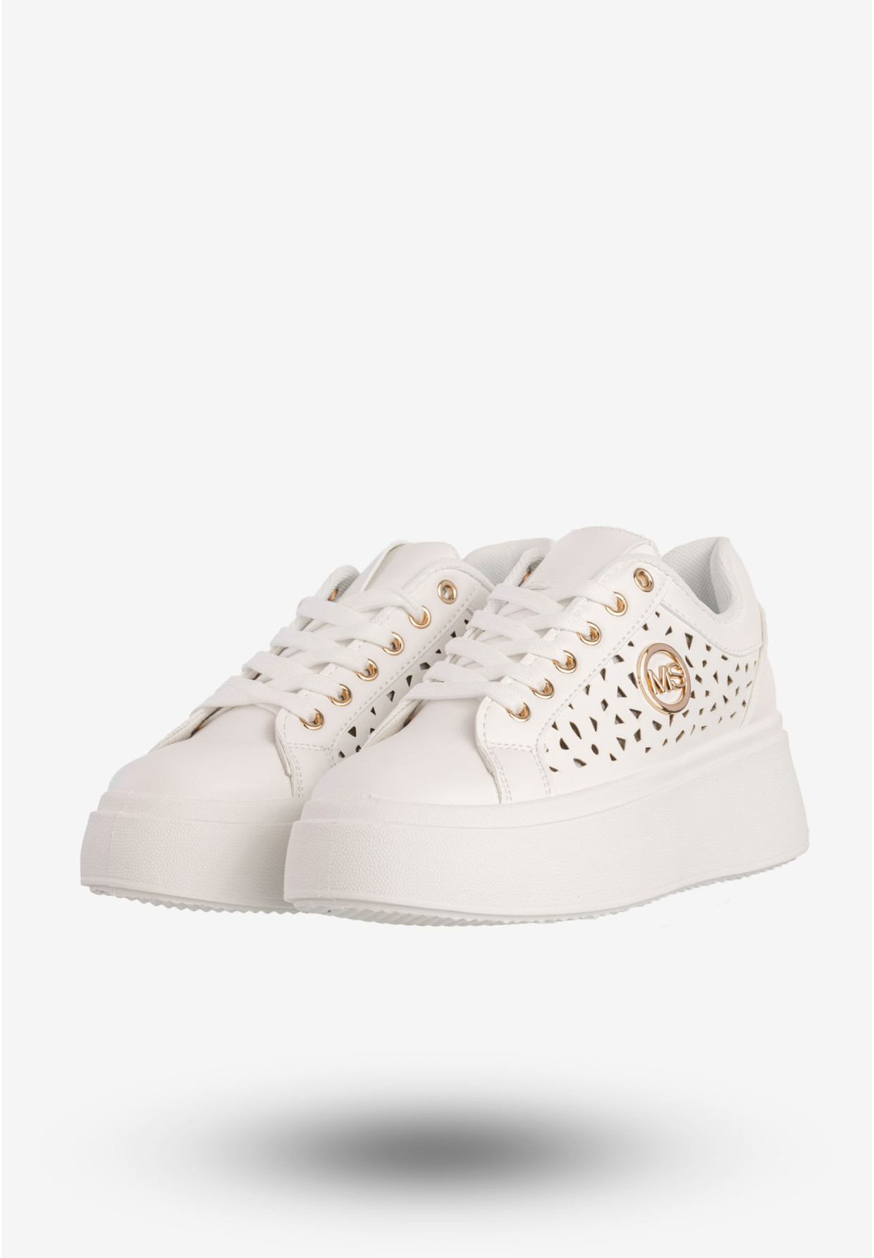 Sneakersy Damskie Ekoskóra Buty Na Platformie Białe MSMG LH201-9