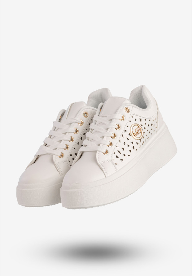 Sneakersy Damskie Ekoskóra Buty Na Platformie Białe MSMG LH201-9