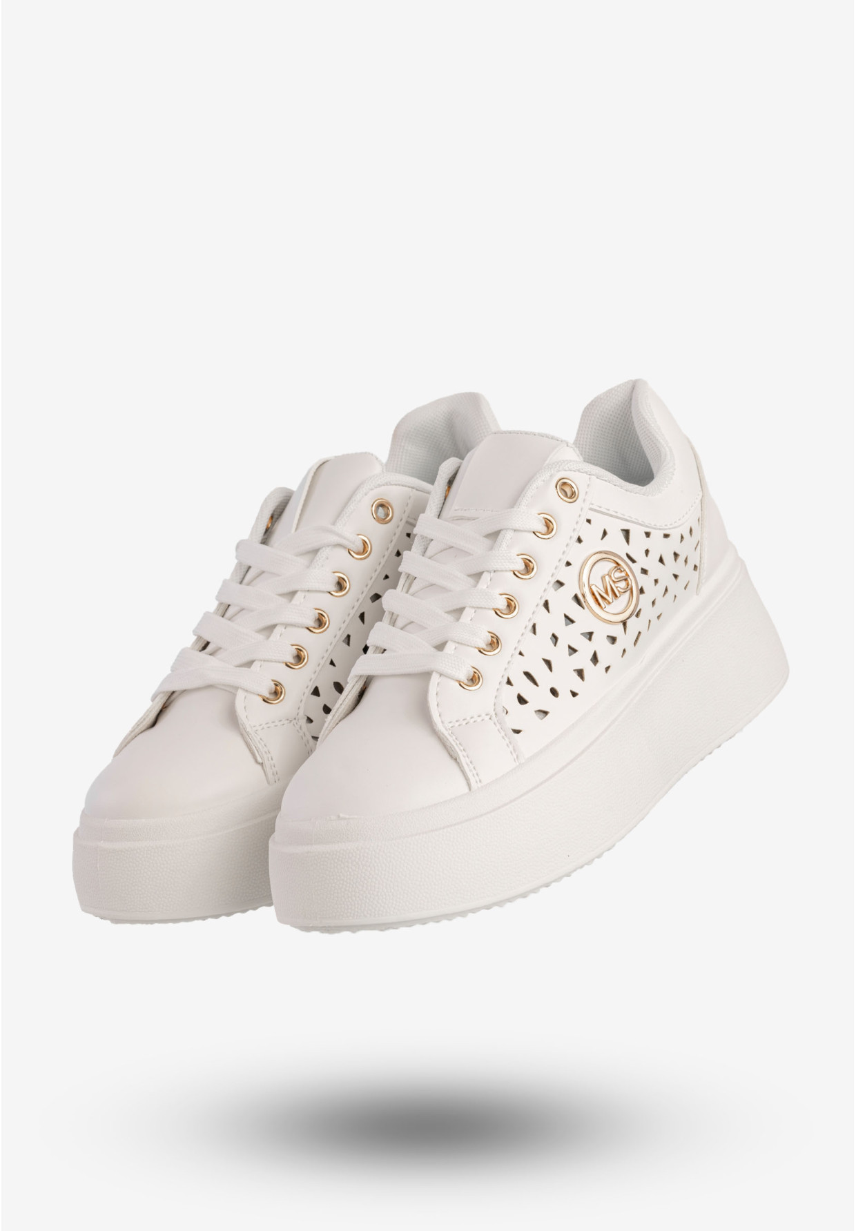 Sneakersy Damskie Ekoskóra Buty Na Platformie Białe MSMG LH201-9