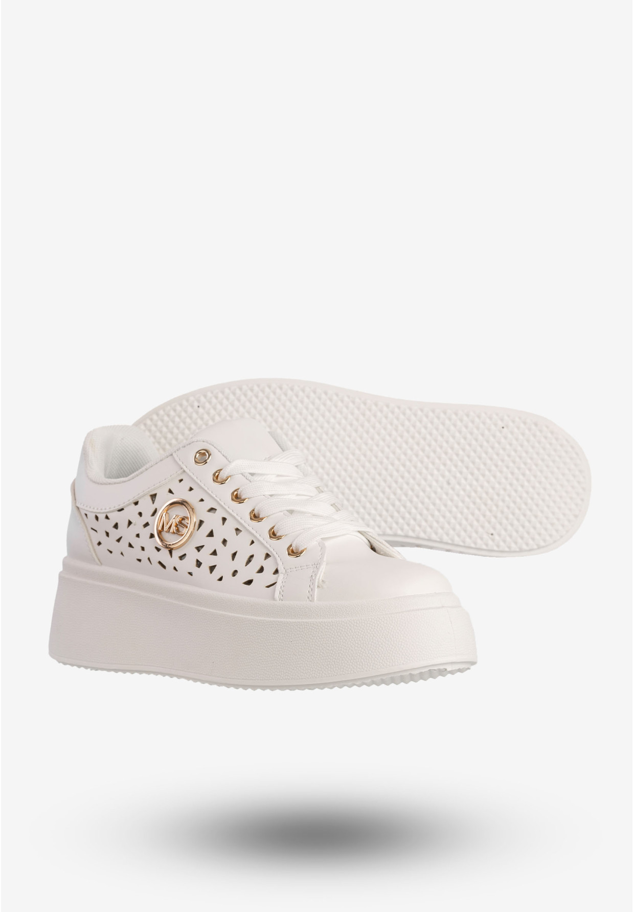 Sneakersy Damskie Ekoskóra Buty Na Platformie Białe MSMG LH201-9