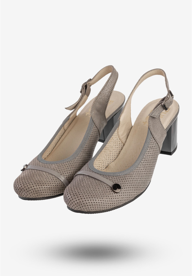 Czółenka Damskie Skórzane Buty Na Słupku Eleganckie Popiel Pulso L-294D